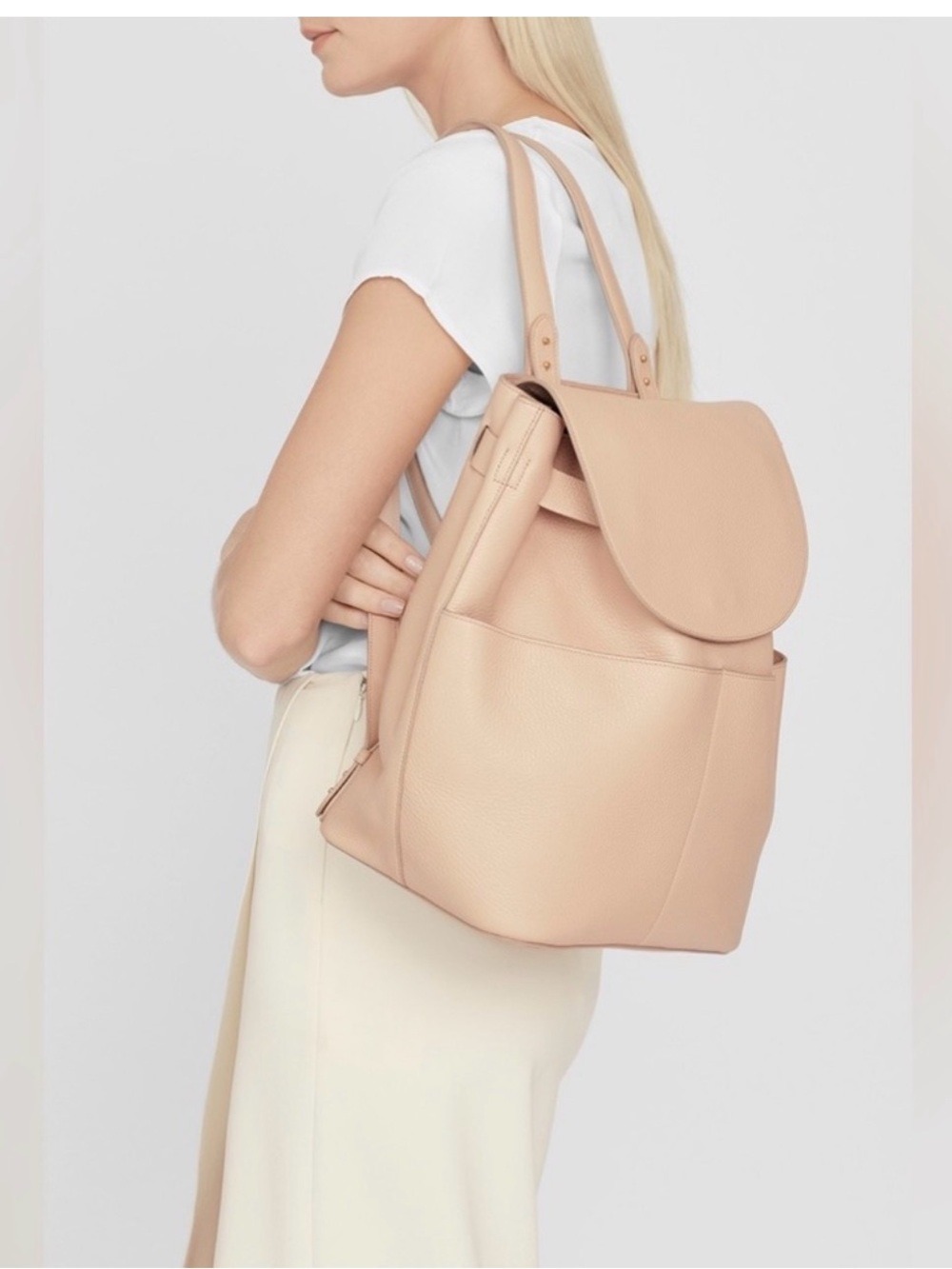 Cuyana Women's Italian Pebbled Leather Backpack Tote Blush Pink Travel Vacation
